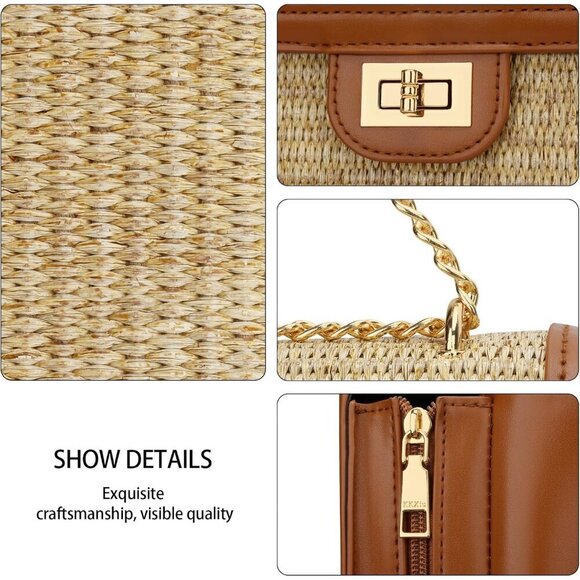 Women Straw Crossbody Bag Summer Shoulder Beach Vegan Leather Compact main image 5